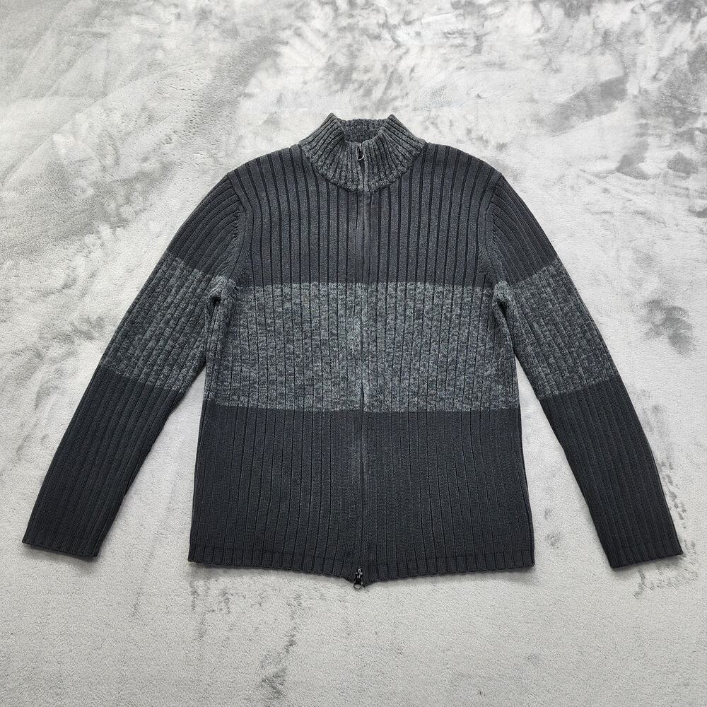 Express Sweater Men M Gray Color Block Mock Neck Full Zip Cardigan Office Preppy